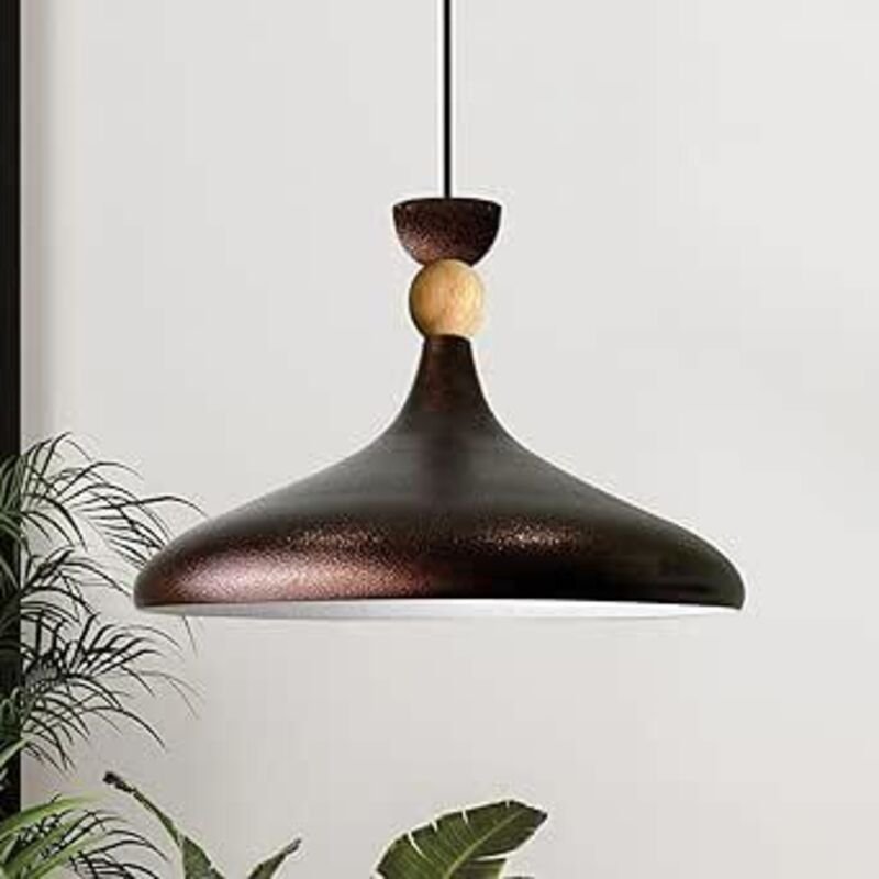 Schlichte Teuton Pendelleuchte in Hutform aus Holz – Vintage-Kronleuchter E27 Ø35 cm für Wohnzimmer, Schlafzimmer oder E...