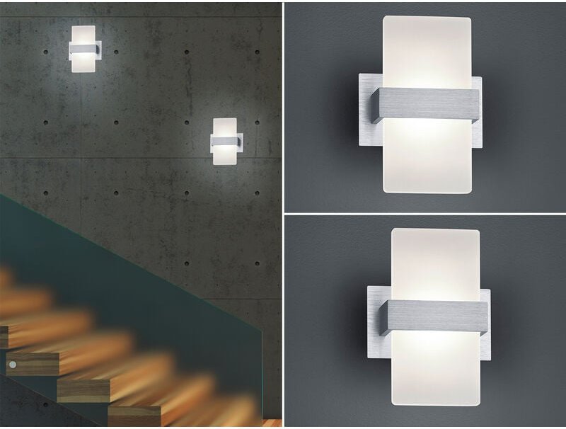 Led Wandleuchte mit Schalter, 2er set Alu gebürstet mit Acrylglasblende, h: 18cm