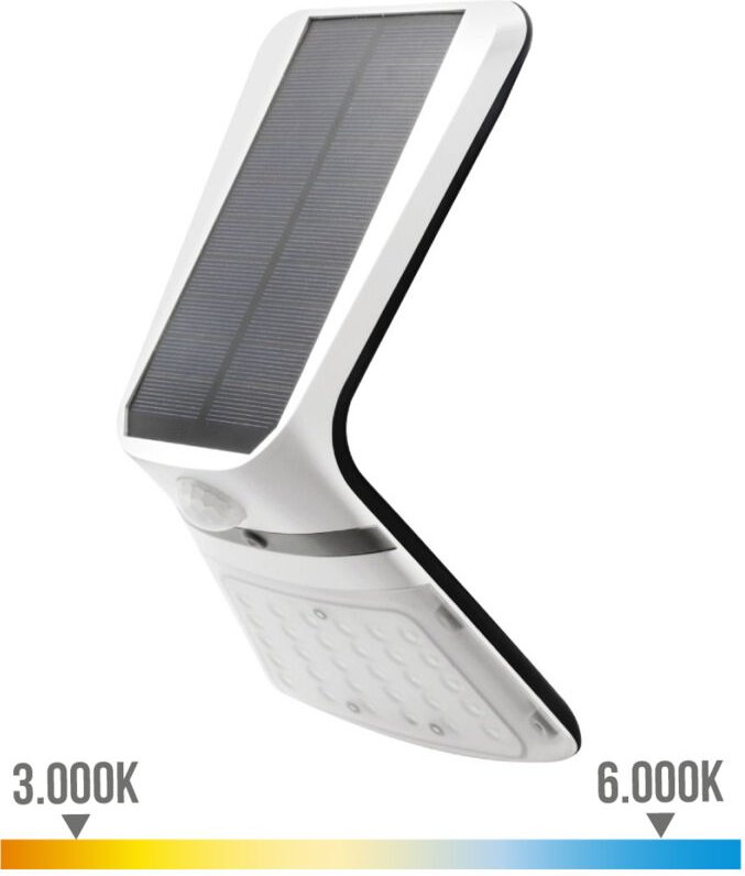 Solar Wandleuchte, 35W, 430lm, wiederaufladbar, Anwesenheitssensor (2-8m), weiß EDM 10,5x13cm 31843