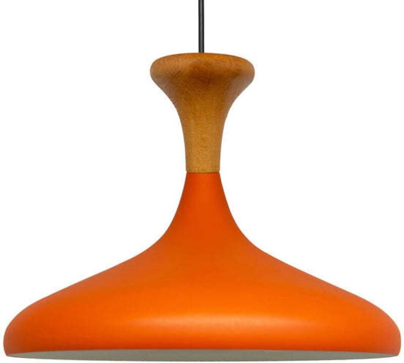 Thumbnail - Schlichte Pendelleuchte mit Orange Holzkopfteil - Vintage-Kronleuchter E27 Ø35 cm für Wohnzimmer, Schlafzimmer oder Essz...