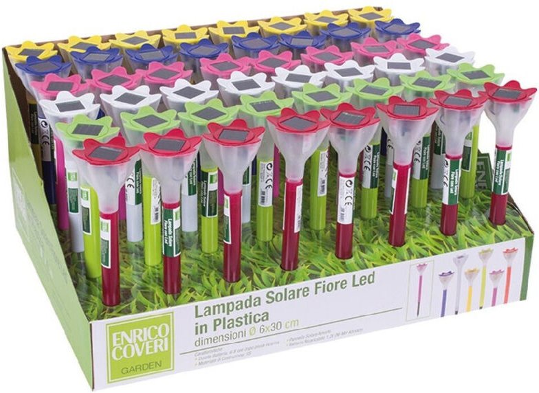 Trade Shop - SET 48 STÜCK BLUMENFÖRMIGE SOLARLAMPE LED KUNSTSTOFF 6X30CM 6 FARBEN 4125012 -