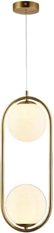 Thumbnail - Trade Shop - LAMPADARIO SOSPENSIONE OVALE BRONZO CON DUE SFERE IN VETRO METALLO LAMPADA ATTACCO G9 A33 -
