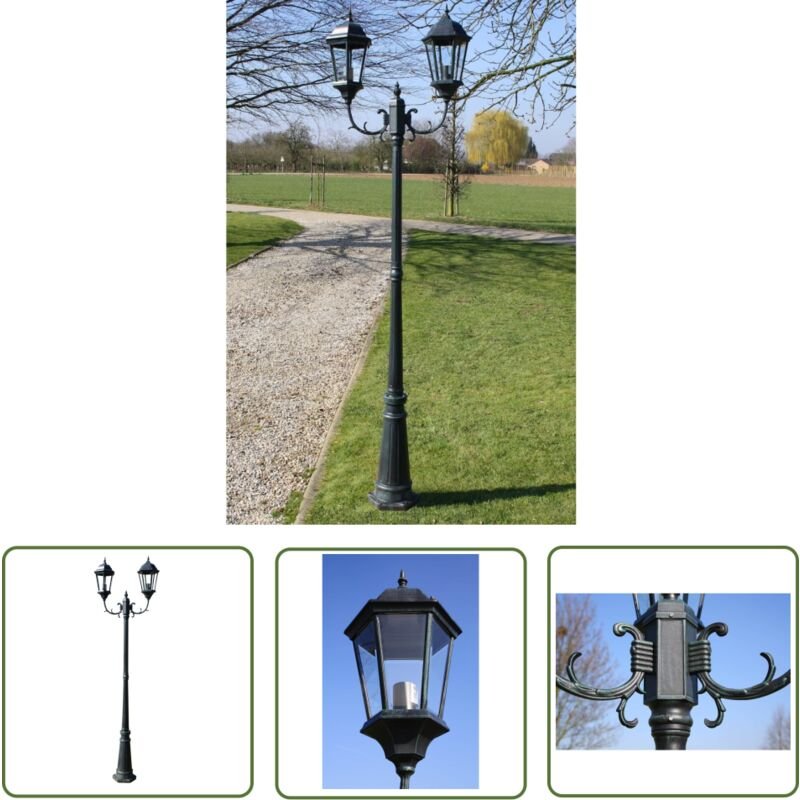 The Living Store Gartenlaterne 2-flammig 230 cm Dunkelgrün/Schwarz Aluminium - Gartenleuchte - Laterne - Außenscheinwerf...