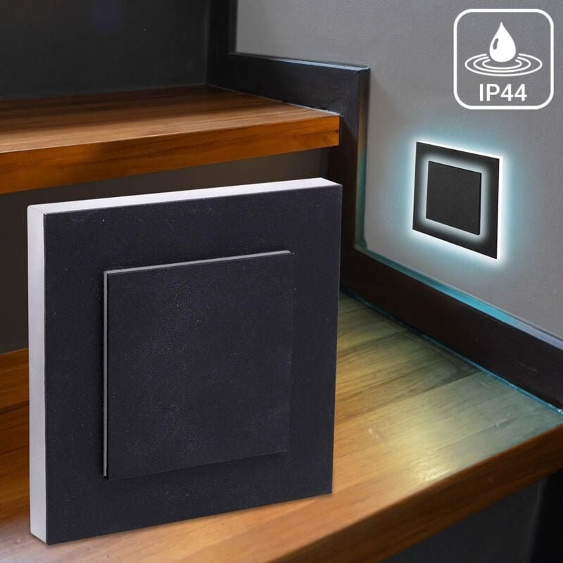 LED Treppenleuchte IP44 eckig schwarz - Lichtfarbe: Kaltweiß 1,5W - Lichtaustritt: Doppio