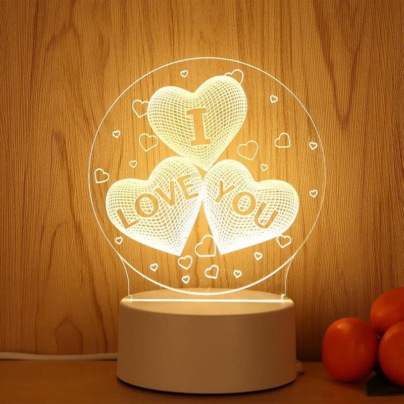 Thumbnail - Ineasicer - LED-Nachtlicht aus Acryl, 3D-Nachtlicht mit Liebesherz-Illusionslampe, romantische 3D-LED-Lampe in Herzform ...