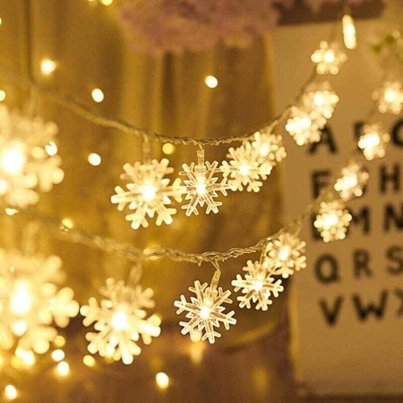 Lichterkette mit Schneeflocken, 10 m, 80 LED-Lichter, Schlafzimmerdekoration, Hochzeit, Weihnachten, Baumschmuck