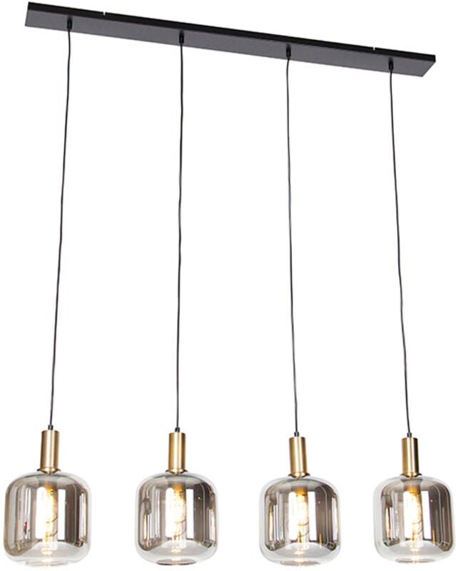 Smarte Hängelampe schwarz mit Rauchglas 4-flammig inkl. Wifi A60 - Zuzanna