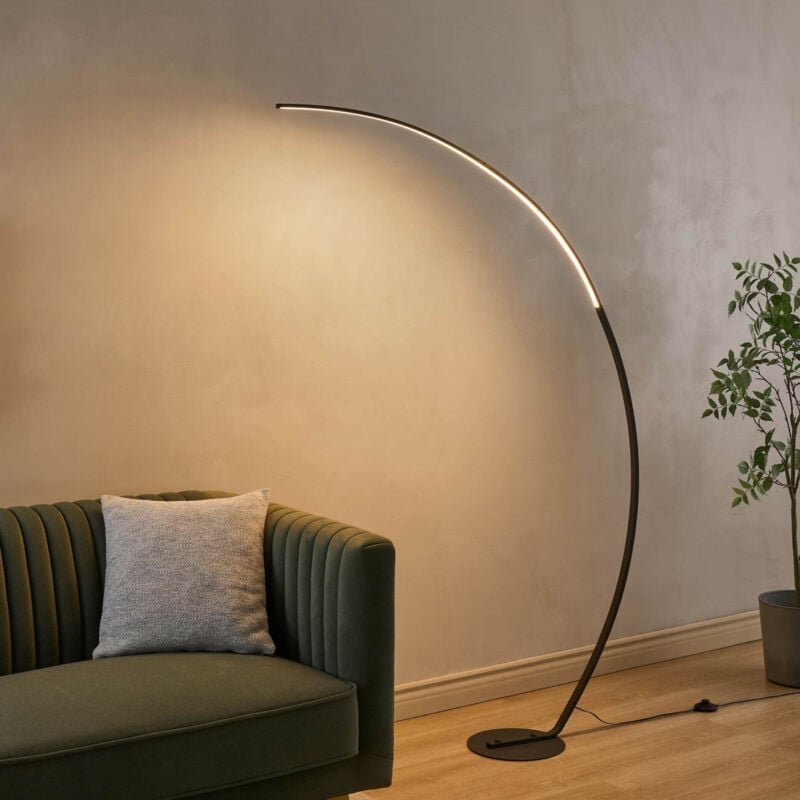 Große gebogene LED-Stehleuchte schwarz 170 cm - Thalia