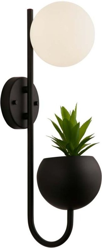 Wandleuchte Wohnzimmerlampe Flurleuchte G9 Kunstpflanze Glas opal Stahl schwarz