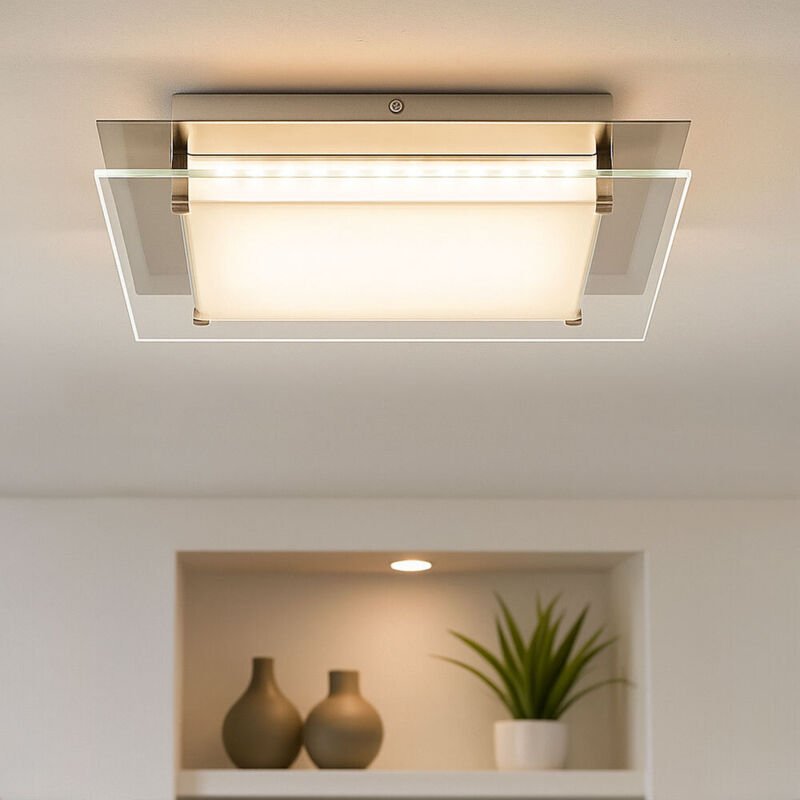 Globo - Deckenleuchte Deckenlampe Schlafzimmerleuchte Wohnzimmerlampe, Dimmbar, Glas nickel matt klar satiniert, 1x led ...