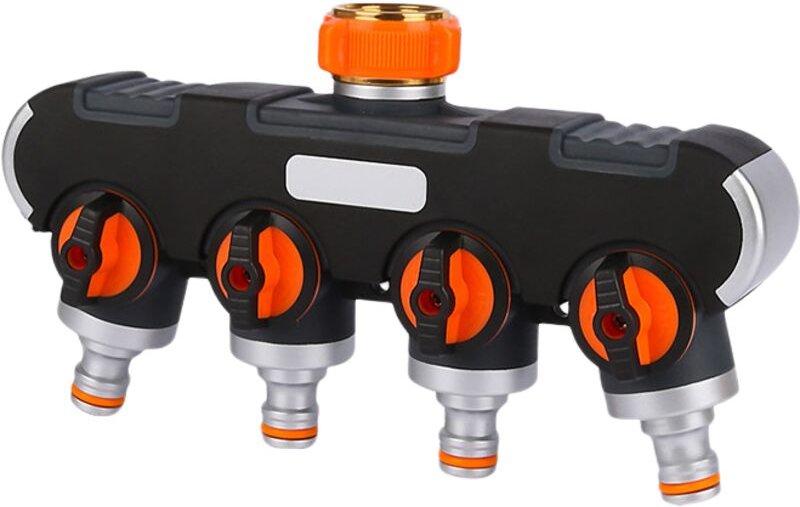 4-Wege-Verteiler: 3/4"- und 1/2"-Wasserverteiler mit Wasserhahnadapter für Gartenbewässerungsuhr und Gartenschlauch