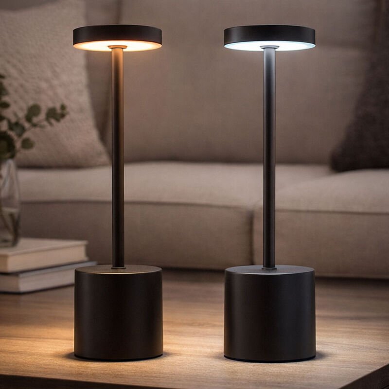 LED Tischlampe schwarz Wohnzimmerleuchte Nachttischlampe Schlafzimmerleuchte, verstellbare Lichtfarben, warmweiß - kaltw...