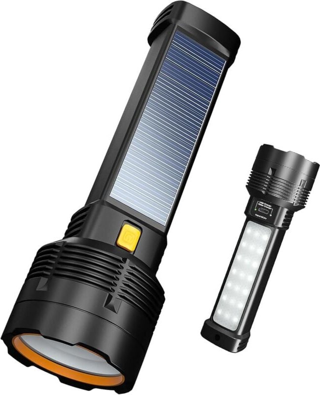 Ultrastarke LED-Taschenlampe, solarbetriebene wiederaufladbare LED-Taschenlampe, helle Beleuchtung für Zuhause und Campi...