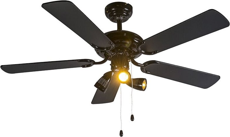 Deckenventilator schwarz 110cm 3-flammig mit Zugkordel - Mistral