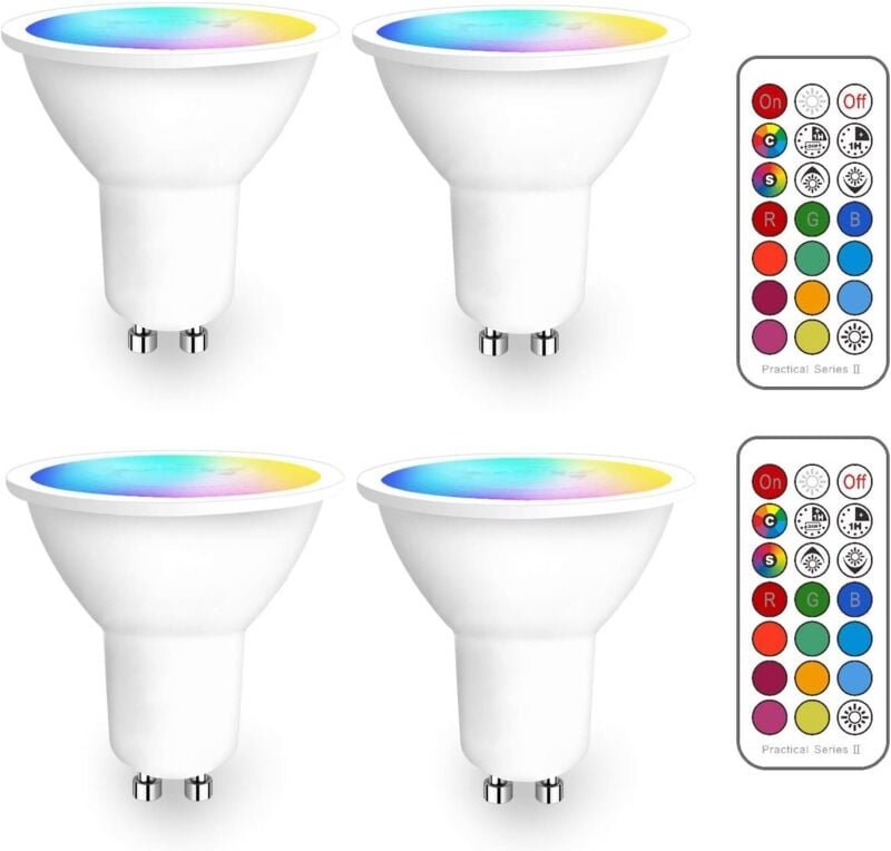 Farbwechselnder GU10 RGB-LED-Strahler, dimmbare RGBW-LED-Leuchtmittel mit Infrarot-Fernbedienung, warmweiße LED-Strahler...