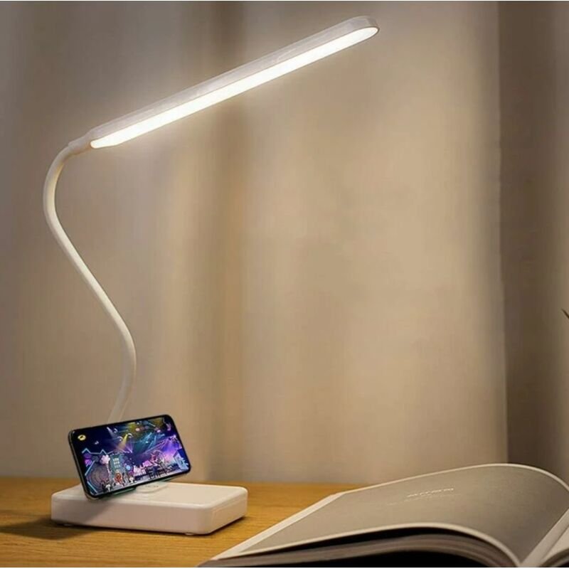 Kabellose LED-Schreibtischlampe, wiederaufladbar über USB, 2000 mAh, batteriebetrieben, Touch-Steuerung, 3 Farben, 6 ein...
