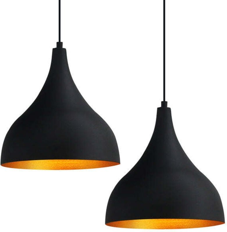 Schwarzer Langer Doppelkronleuchter, Einzelne Pendelleuchte für Wohnzimmer, Küche, Café, Restaurant, Kinderzimmer