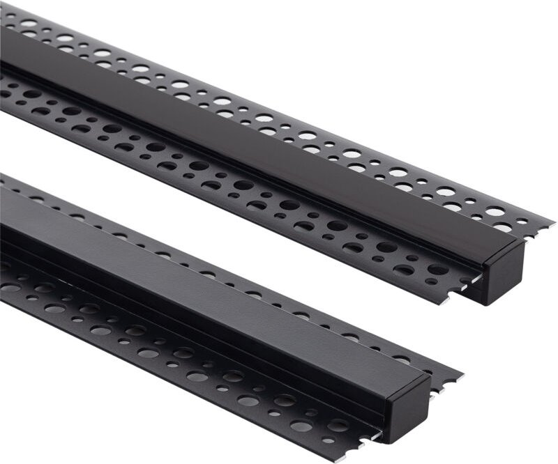 Aluminiumprofil Gipseinbau für LED Streifen bis 15mm mit durchgehender Abdeckung Schwarz 2 m Schwarz transluzent