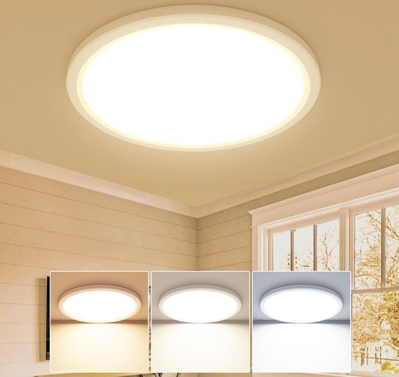 24-W-LED-Deckenleuchte, 3000 K, 4000 K, 6500 K, Weiß, 2800 lm, IP54 wasserdicht, runde Badezimmerleuchte, ideal für Schl...