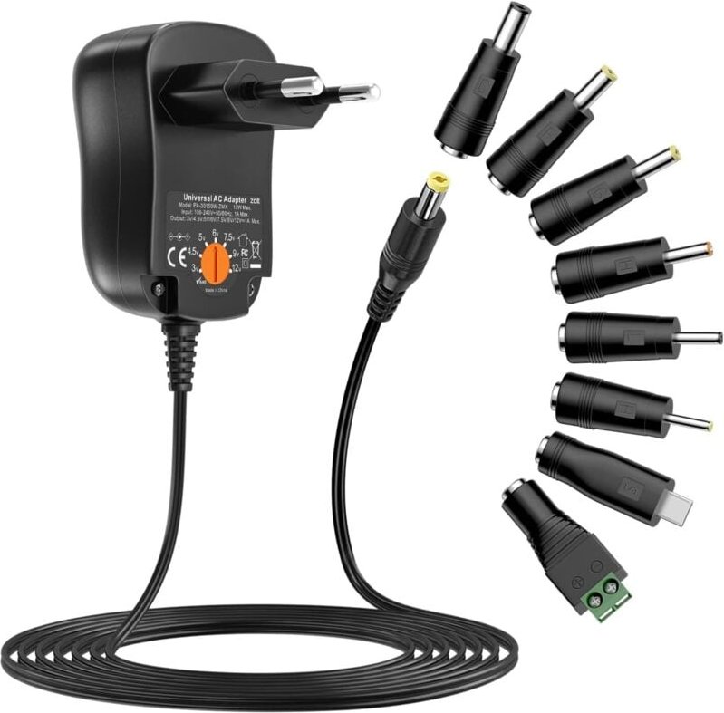 12W Universal ac zu dc Netzteil 3V 4,5V 5V 6V 7,5V 9V 12V 1A Schaltnetzteil Transformator mit 8 dc Anschlüssen für Haush...