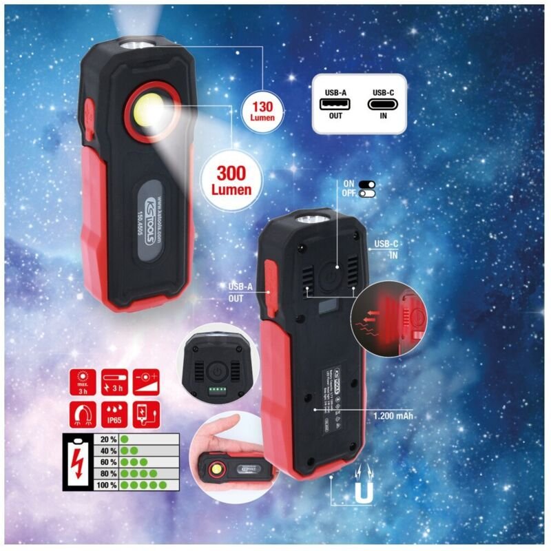 Ks Tools 150.4505 Werkstatt-Stableuchte akkubetrieben 3 w 300 lm