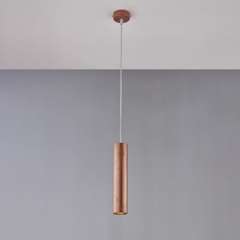 Sospensione in ferro laccato nero GU10 con decorazione rame antico con cavo elettrico regolabile 1 luce H.30 - max 100 -...