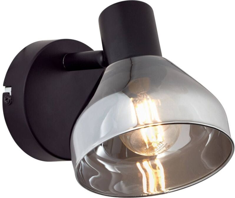 Lampe Reflekt Wandspot schwarzmatt/rauchglas 1x D45, E14, 18W, geeignet für Tropfenlampen (nicht enthalten) Kopf schwenk...