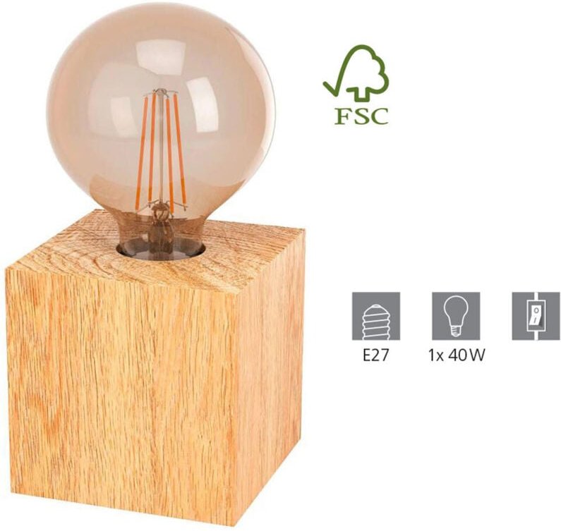Tischleuchte Prestwick 2 holz 9,5 x 9,5 cm E27, max. 40 w Lampen - Eglo