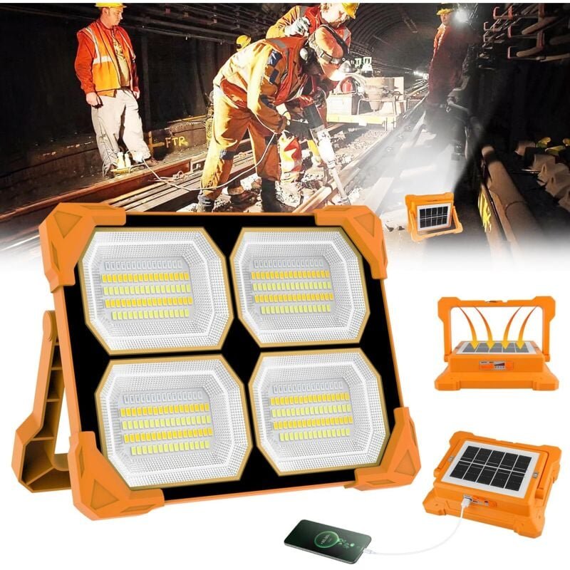 100 W wiederaufladbares LED-Flutlicht, 5 Modi, tragbares Baustellen-LED-Flutlicht, Solar & Batterie, 328 LEDs, wiederauf...