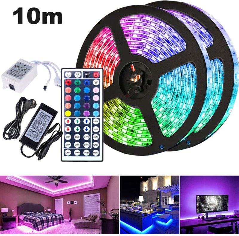 Wolketon 10M LED Streifen set . RGB LED Stripe 5050 SMD. LED Strip 30 LEDs. LED Band Nicht wasserdicht(IP20). mit 44 Tas...