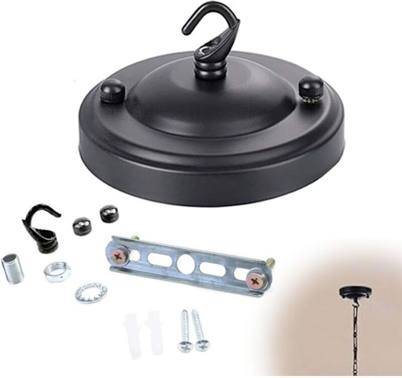 Schwarze Metall-Deckenrosette, Deckenbaldachin, Deckenleuchte mit Aufhängevorrichtung, Vintage-Deckenplatte, Hängepflanz...