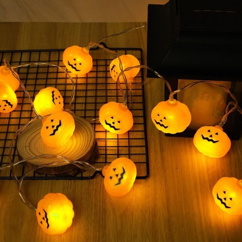 Halloween-Dekoration-Lichterkette, 3 m, 20 LED-Kürbis-Lichterkette, batteriebetrieben, 2 Modi, Halloween-Dekoration für ...
