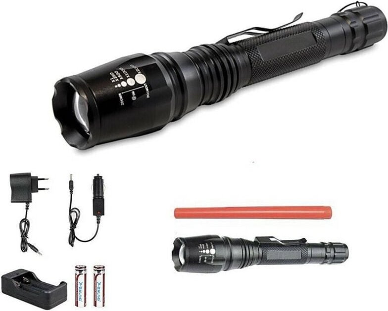 Trade Shop Traesio - Trade Shop - taschenlampe 100000 lumen taktisch / militär sos led T6 wiederaufladbar zoom 8668-T6 -