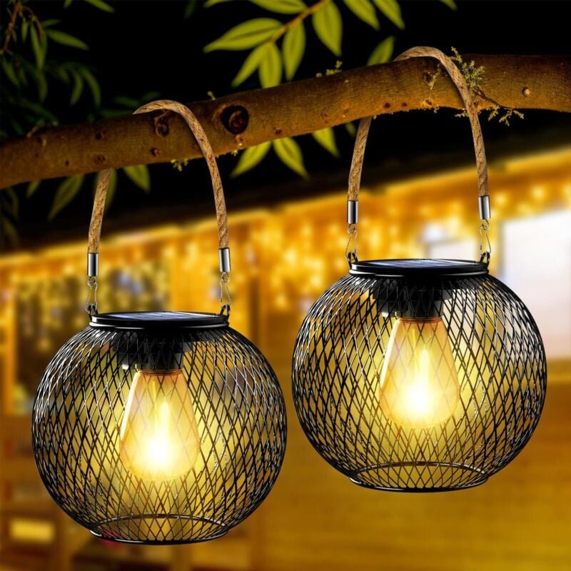 Solarlaterne Garten Im Freien, 2 Solarleuchten Im Freien Metall IP44 Laterne, Solar Garten Hängeleuchten Im Freien, Sola...