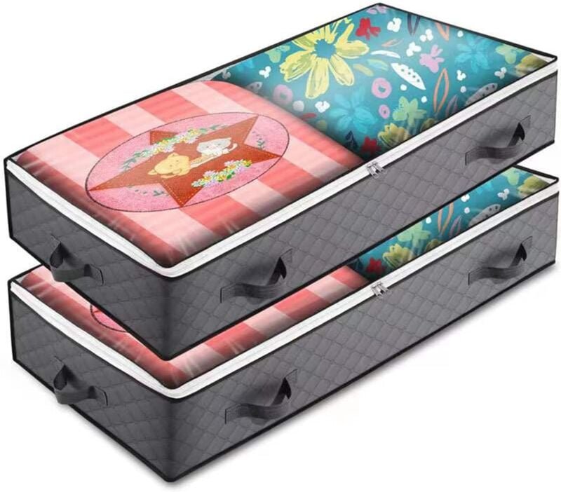 Unterbett-Aufbewahrungstasche, 2er-Set, Schrank-Organizer, weiche Tasche, faltbar, platzsparende Tasche mit 4 verstärkte...
