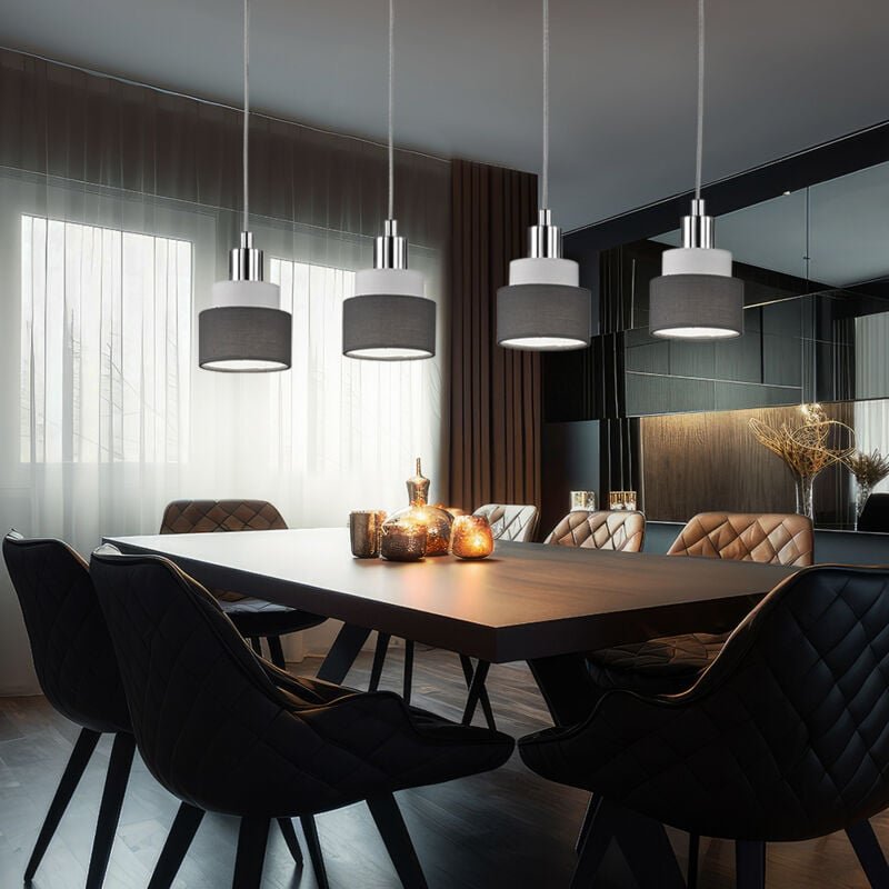 Wofi - Hängelampe Esstisch Pendelleuchte 4 flammig Hängeleuchte, Metall Chrom Textil grau, 4x E14, LxBxH 9x70x150cm 1162...