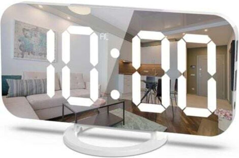 Digitaler Wecker, 6,5" Bildschirm mit Dimmmodus, einstellbare Helligkeit, 2 USB-Ladeanschlüsse, (weißer Hintergrund mit ...