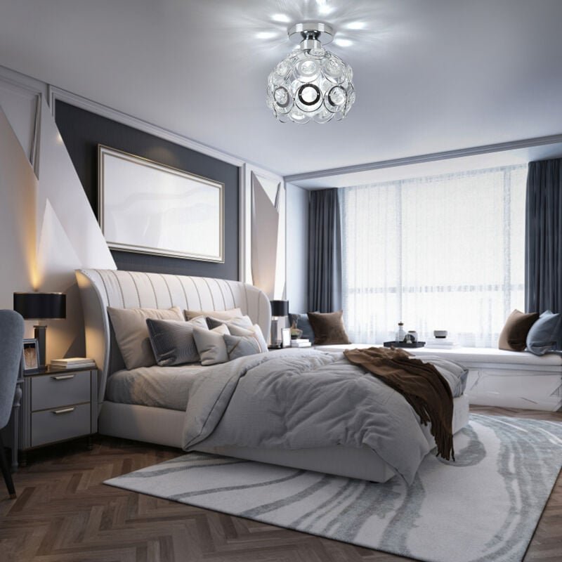 Modern Deckenleuchte Kristall Deckenlampe Rund Lampenschirm Küchenlampe für Flur Korridor Silber Ø17cm