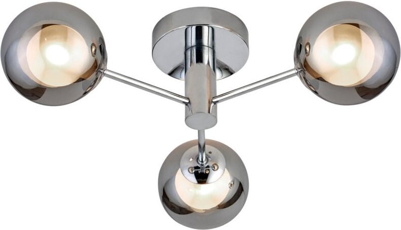 Searchlight Oscar Deckenleuchte mit 3 Lichtern, verchromtes Metall und Rauchglas
