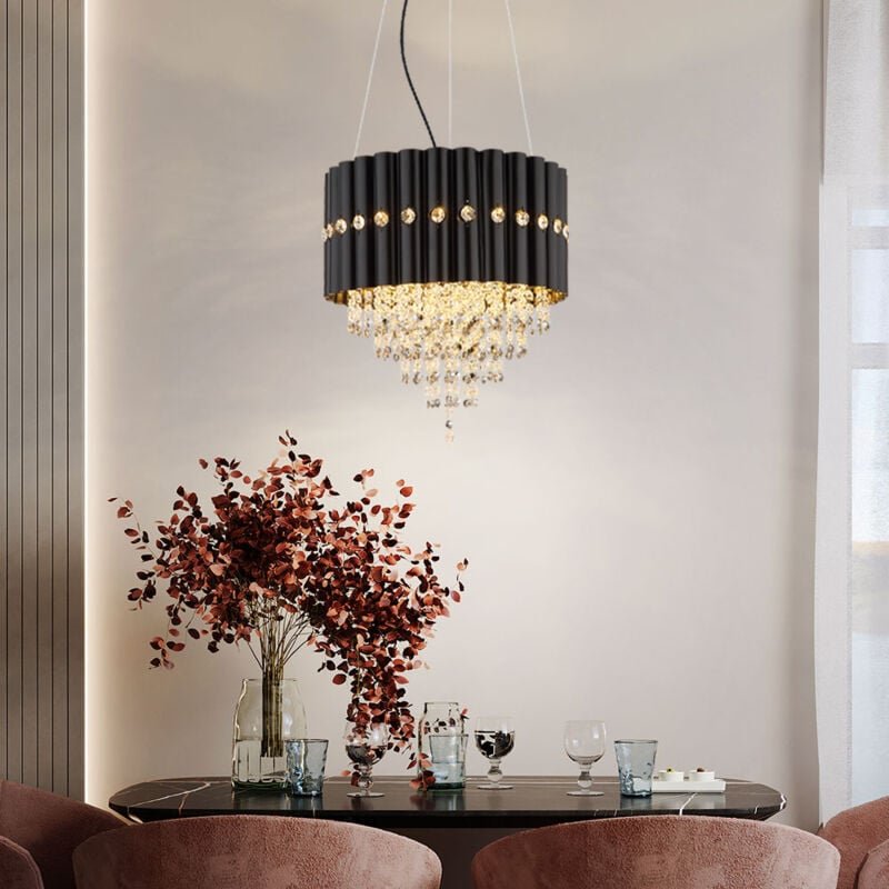 Hängeleuchte Kronleuchter schwarz Pendellampe Kristall Esstischlampe Wohnzimmerleuchte, led 7W 806Lm warmweiß,, DxH 40x1...