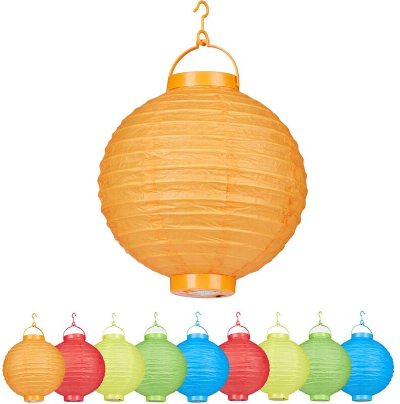 Led Lampions bunt, 10 Stück, batteriebetrieben, Draußen & Drinnen, zum Aufhängen, Papierlaterne ø 20cm, farbig - Relaxda...