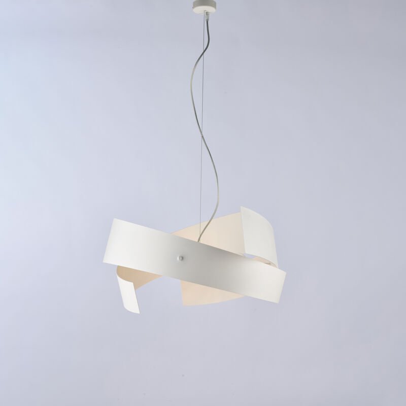 Elisa – Aufhängung aus weiß lackiertem, lasergeschnittenem Eisen mit verstellbarem Stahlkabel, 3 Leuchten, 128 – Ø57 – B...