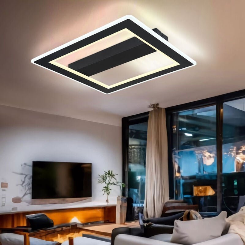 Led Deckenleuchte schwarz Wohnzimmerlampe Modern led Designleuchte schwarz, Metall, opal, 30W 1860Lm 3000+6500K warmweiß...