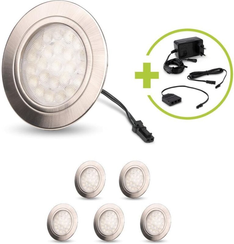 LED Spot rund 2W 12V 150lm IP20 Ø65x11mm Ausschnitt Ø58mm - Lichtfarbe: Warmweiß 3000K - Anzahl: 6x