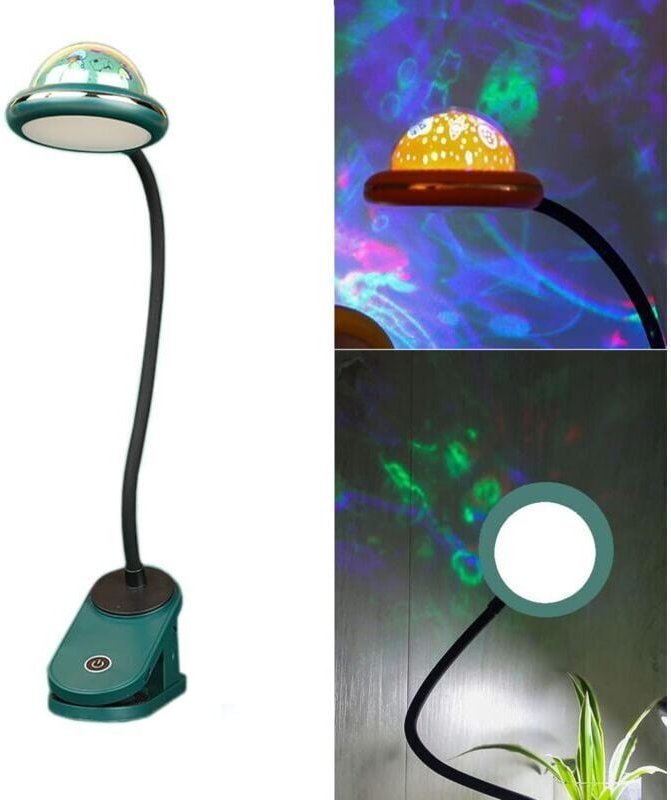 Thumbnail - Odipie - Clip-Lampe für Kinder, wiederaufladbare USB-LED-Clip-Leseleuchte mit Sternprojektion, Schwanenhals-Nachttischla...