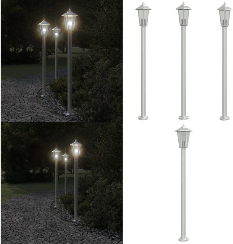 Wegeleuchten 3 Stk. Silbern 120 cm Edelstahl - Outdoor Beleuchtung - Gartenlampe - LED Stehlampe - Edelstahl Lampe - Wet...