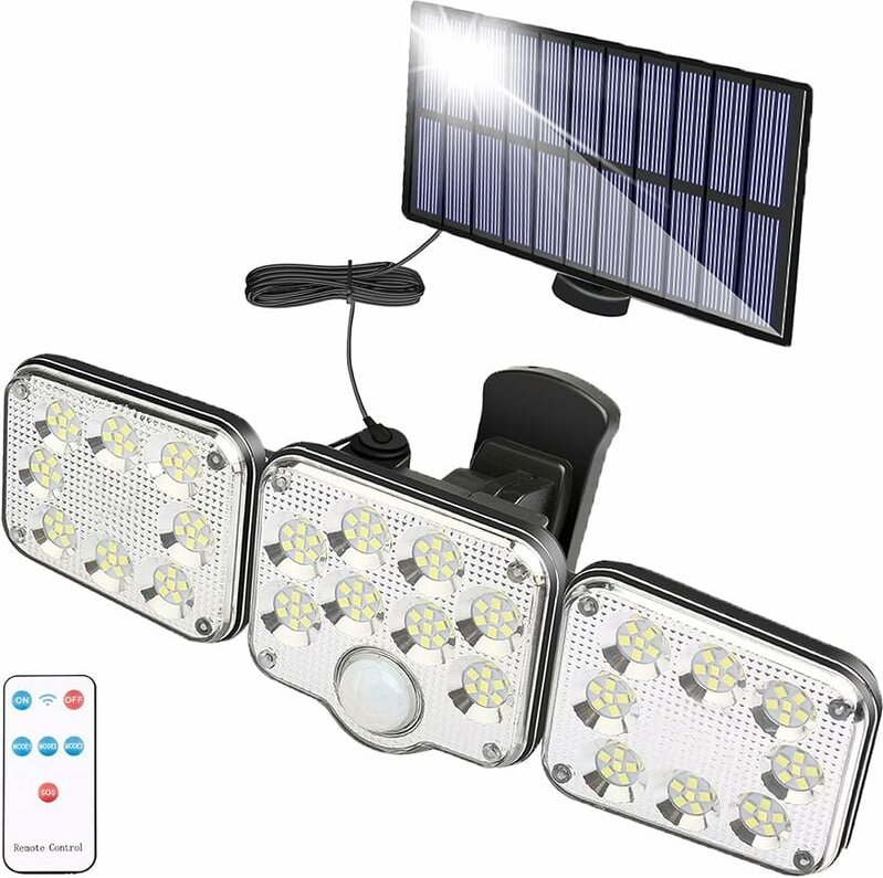 130 led Bewegungsmelder Outdoor Solarleuchte, 1300 Lumen Solar Gartenleuchte, Solarlampe mit 5m Kabel, led Wandstrahler ...