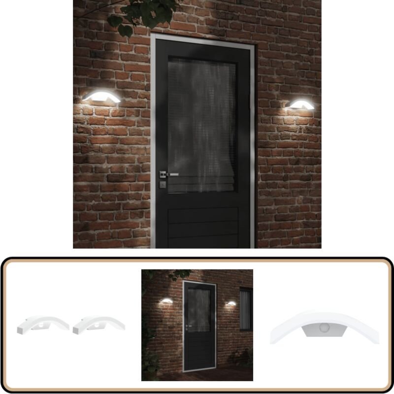 LED-Außenwandleuchten mit Sensor 2 Stk. Weiß Aludruckguss - LED-Lampe - Außenleuchte - Wandleuchte - Bewegungsmelder - S...