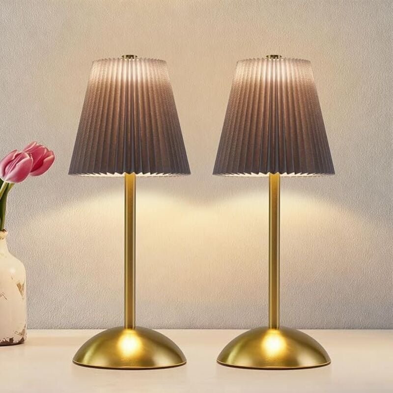 GBLY Nachttischlampe 2er Set Akku LED Kabellos Dimmbar Touch USB Stofflampenschirm Modern Für Schlafzimmer Küche
