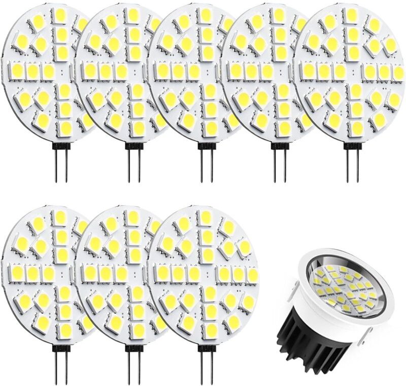 G4 LED-Lampen, 8 Stück, 24 runde, warmweiße LEDs, G4-Sockel (2-polig), Niederspannung 12 V (AC/DC), 2 W (entspricht 20 W...